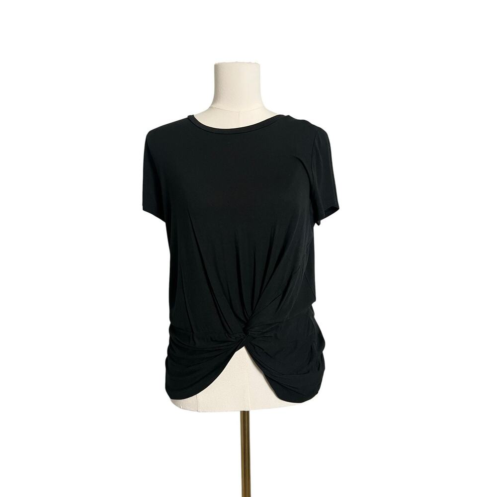 Lulus Basics Shirt Womens Medium Black Twist Front Knot Hem Stretch Tee Casual